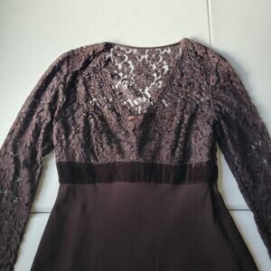Y2K Whimsigoth Fairy Dress Womens Medium Brown Lace Beaded V Neck Long Sleeve